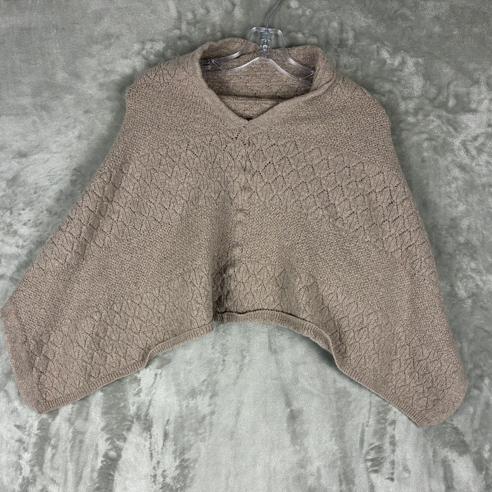 Jigsaw Made in IT Taupe Brown‎ Diamond Textured Knit V-Neck Poncho Wrap Sweater